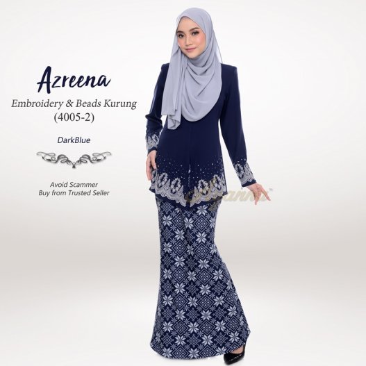 Azreena Embroidery & Beads Kurung 4005-2 (DarkBlue) 