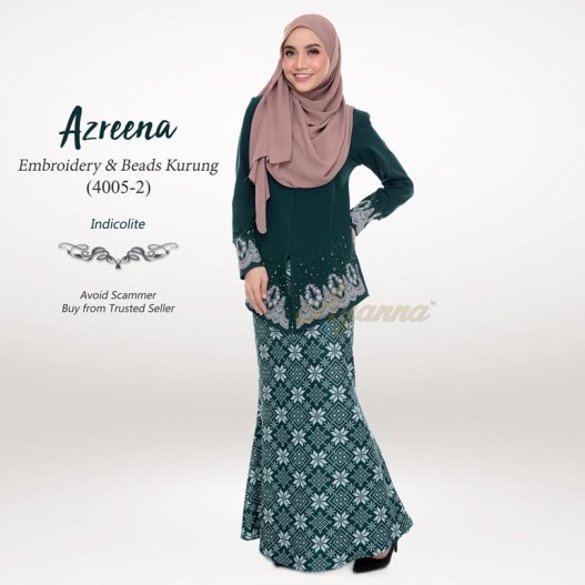 Azreena Embroidery & Beads Kurung 4005-2 (Indicolite) 