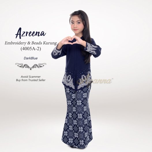 Azreena Embroidery & Beads Kurung 4005A-2 (DarkBlue) 