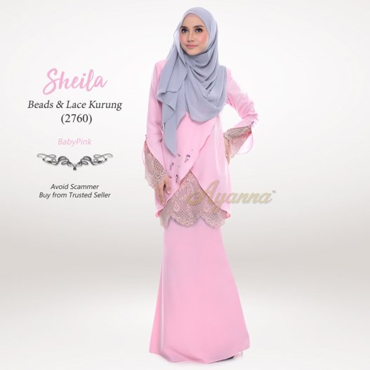 Sheila Beads & Lace Kurung 2760 (BabyPink)