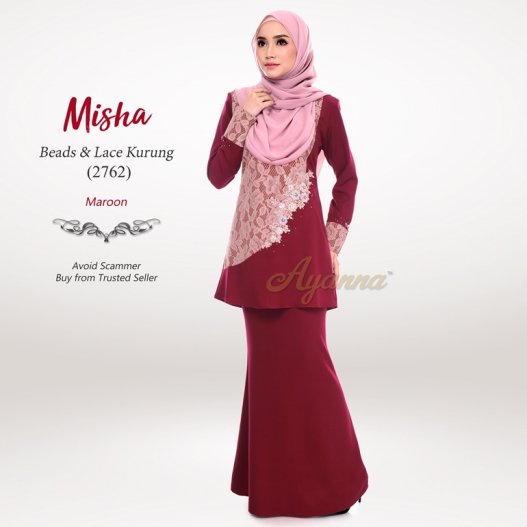 Misha Beads & Lace Kurung 2762 (Maroon) 