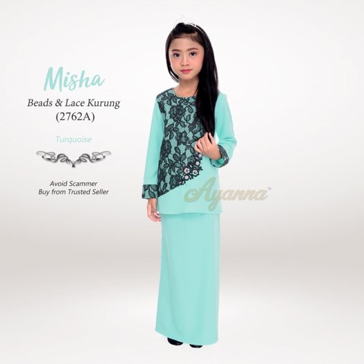 Misha Beads & Lace Kurung 2762A (Turquoise) 