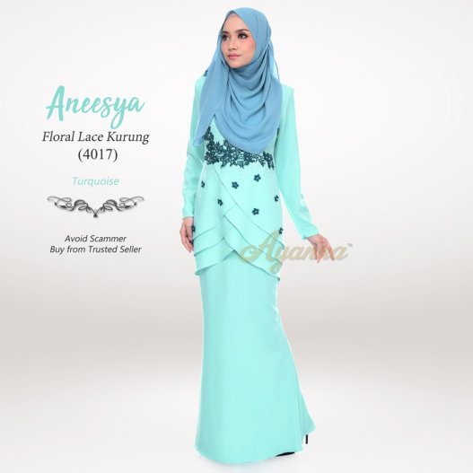Aneesya Floral Lace Kurung 4017 (Turquoise) 