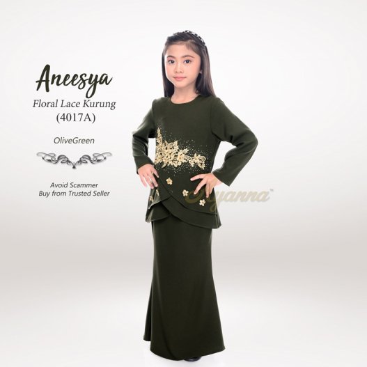 Aneesya Floral Lace Kurung 4017A (OliveGreen) 