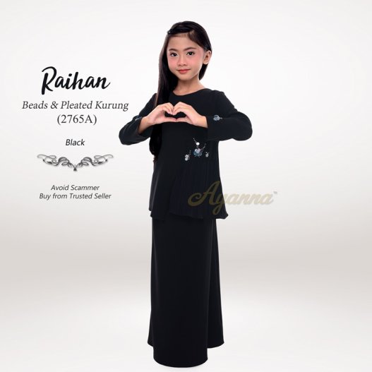 Raihan Beads & Pleated Kurung 2765A (Black) 