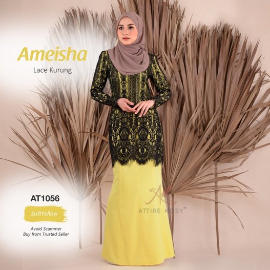 Ameisha Lace Kurung AT1056 (SoftYellow) 