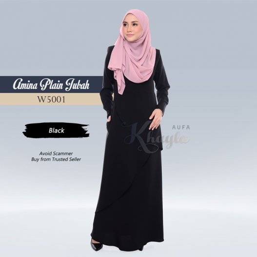 Amina Plain Jubah W5001 (Black) 