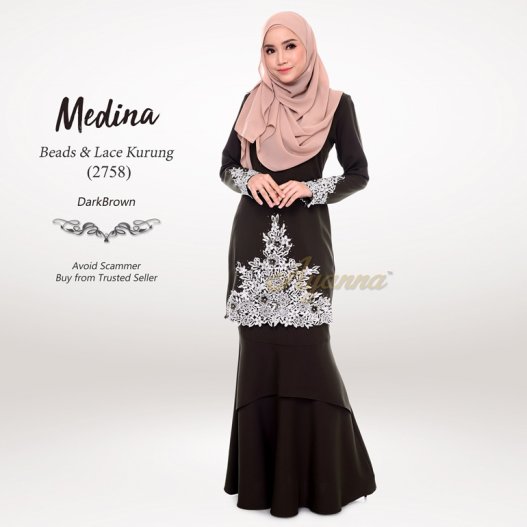 Medina Beads & Lace Kurung 2758 (DarkBrown) 