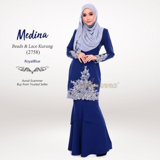 Medina Beads & Lace Kurung 2758 (RoyalBlue) 