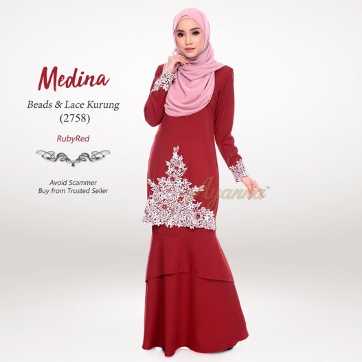 Medina Beads & Lace Kurung 2758 (RubyRed) 