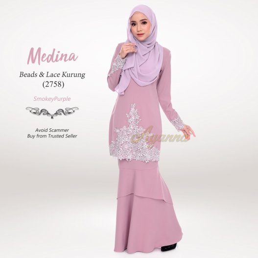 Medina Beads & Lace Kurung 2758 (SmokeyPurple) 