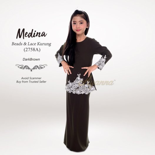 Medina Beads & Lace Kurung 2758A (DarkBrown) 