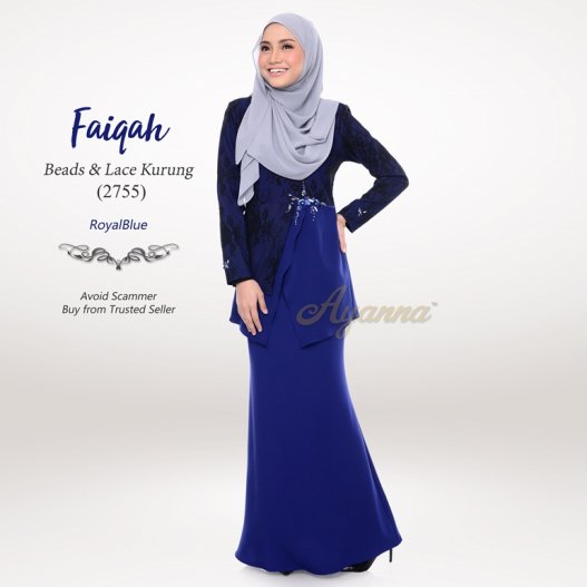 Faiqah Beads & Lace Kurung 2755 (RoyalBlue) 