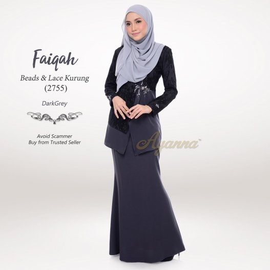 Faiqah Beads & Lace Kurung 2755 (DarkGrey) 