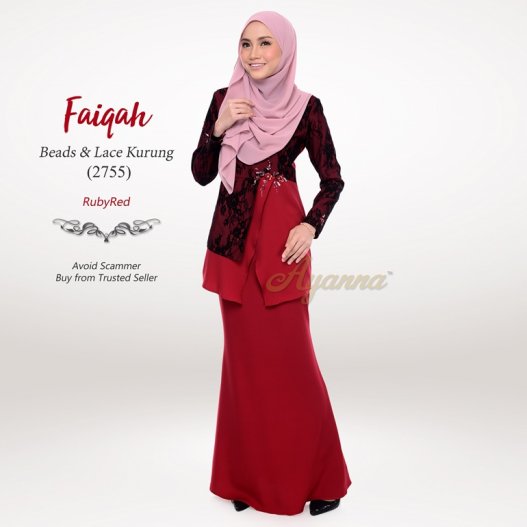 Faiqah Beads & Lace Kurung 2755 (RubyRed) 