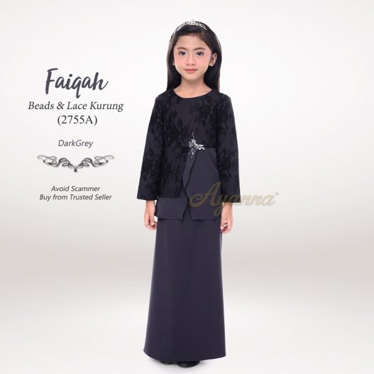 Faiqah Beads & Lace Kurung 2755A (DarkGrey) 