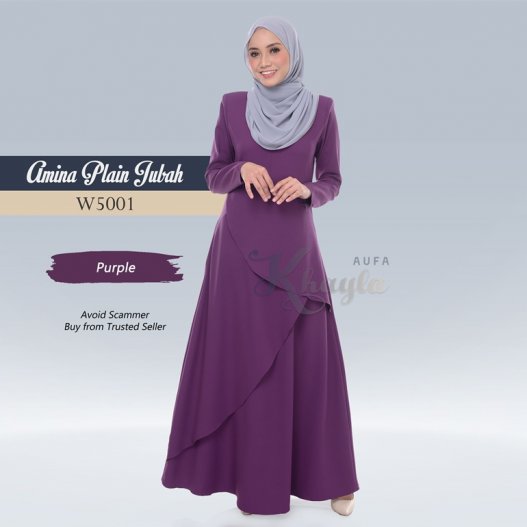 Amina Plain Jubah W5001 (Purple) 