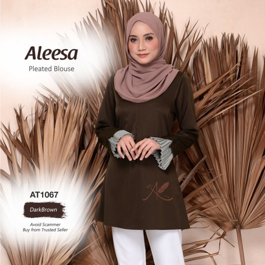 Aleesa Pleated Blouse AT1067 (DarkBrown) 