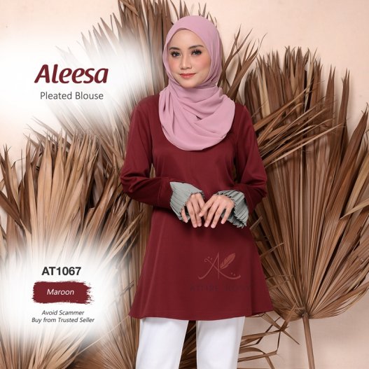 Aleesa Pleated Blouse AT1067 (Maroon)