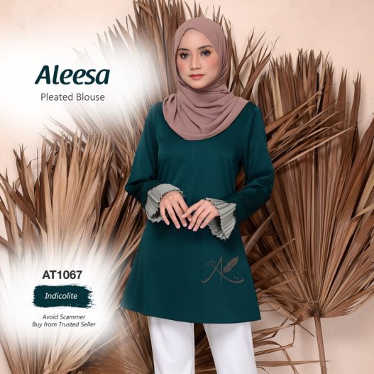 Aleesa Pleated Blouse AT1067 (Indicolite) 