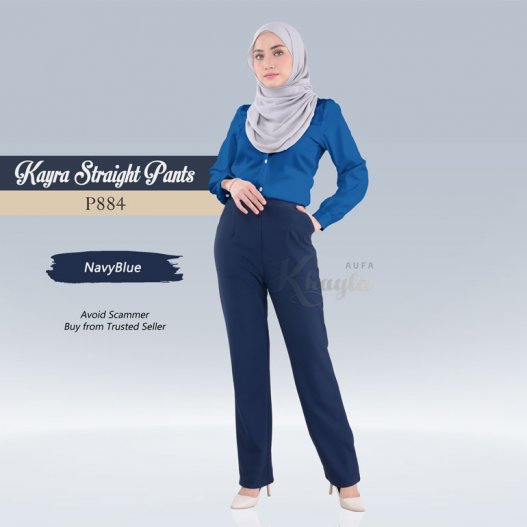 Kayra Straight Pants  P884 (NavyBlue) 