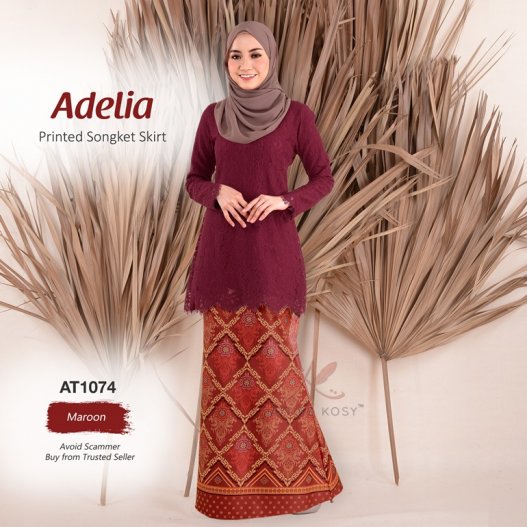 Adelia Printed Songket Skirt AT1074 (Maroon)