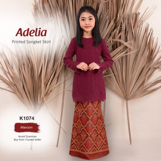Adelia Printed Songket Skirt K1074 (Maroon) 