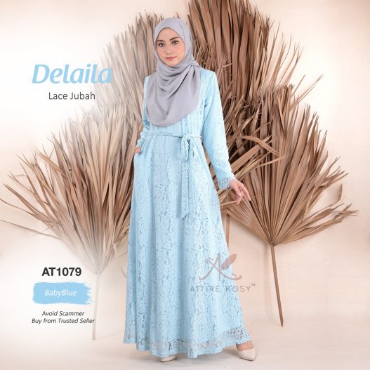 Delaila Lace Jubah AT1079 (BabyBlue)