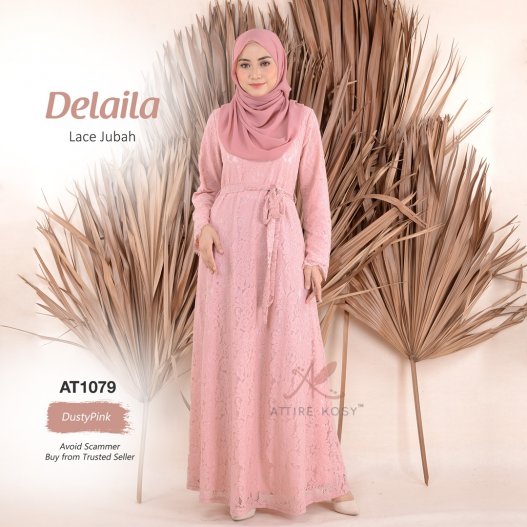 Delaila Lace Jubah AT1079 (DustyPink) 