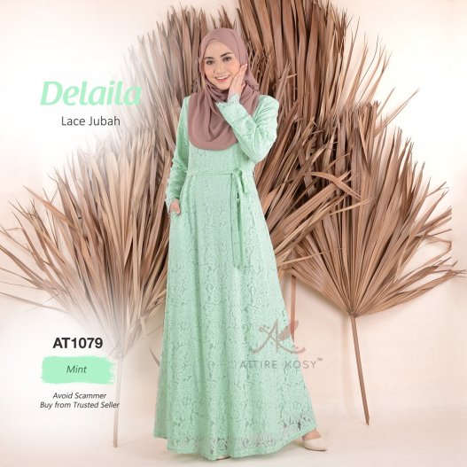 Delaila Lace Jubah AT1079 (Mint) 