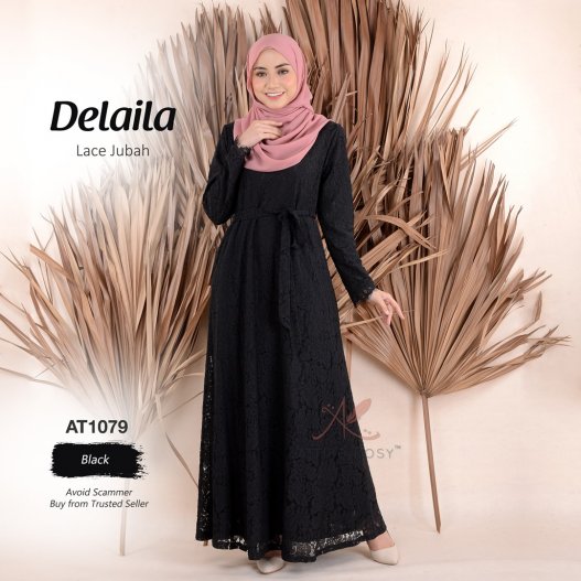 Delaila Lace Jubah AT1079 (Black)