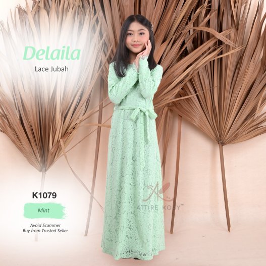 Delaila Lace Jubah K1079 (Mint) 