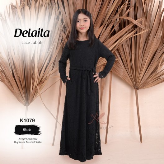 Delaila Lace Jubah K1079 (Black)