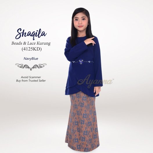 Shaqila Beads & Lace Kurung 4125KD (NavyBlue) 