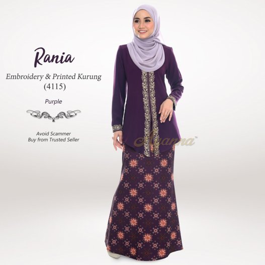 Rania Embroidery & Printed Kurung 4115 (Purple) 
