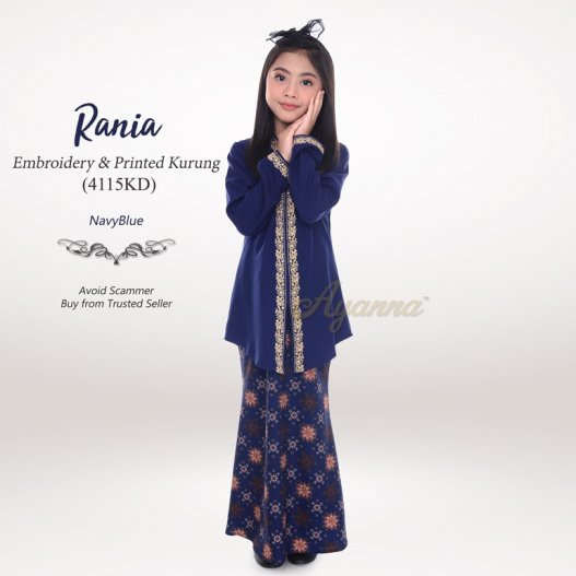 Rania Embroidery & Printed Kurung 4115KD (NavyBlue) 