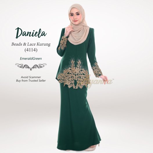 Daniela Beads & Lace Kurung 4114 (EmeraldGreen) 