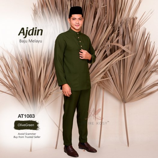 Ajdin Baju Melayu Cekak Musang AT1083 (OliveGreen) 