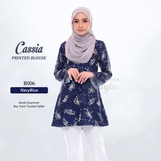 Cassia Printed Blouse B006 (NavyBlue) 