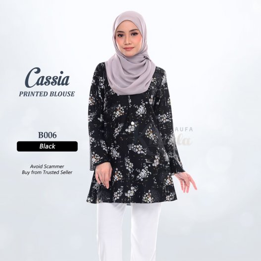 Cassia Printed Blouse B006 (Black) 