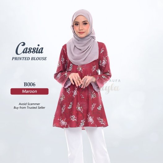 Cassia Printed Blouse B006 (Maroon) 