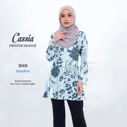 Cassia Printed Blouse B008 (BabyBlue)