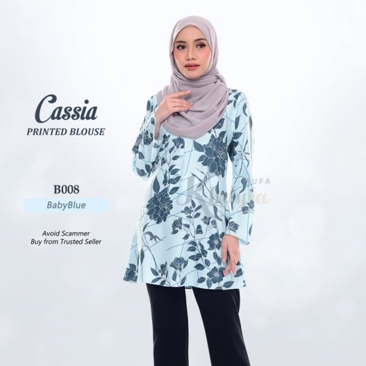 Cassia Printed Blouse B008 (BabyBlue) 