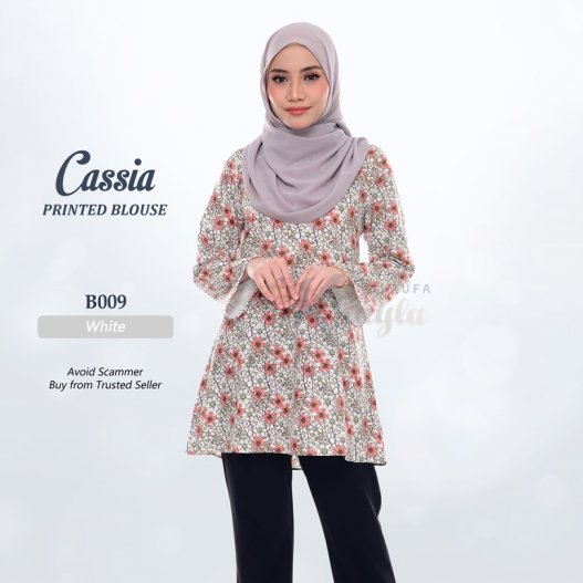 Cassia Printed Blouse B009 (White)