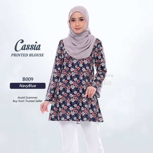 Cassia Printed Blouse B009 (NavyBlue)