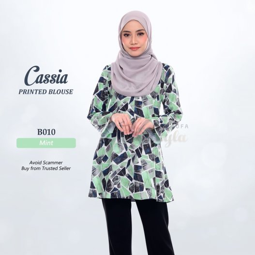 Cassia Printed Blouse B010 (Mint)