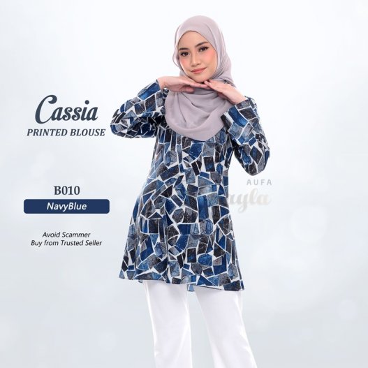 Cassia Printed Blouse B010 (NavyBlue) 