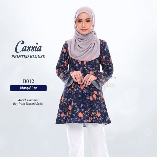 Cassia Printed Blouse B012 (NavyBlue)