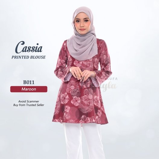 Cassia Printed Blouse B011 (Maroon) 