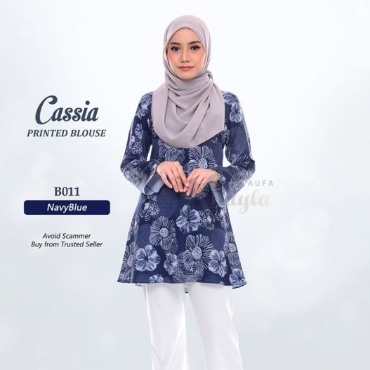 Cassia Printed Blouse B011 (NavyBlue) 